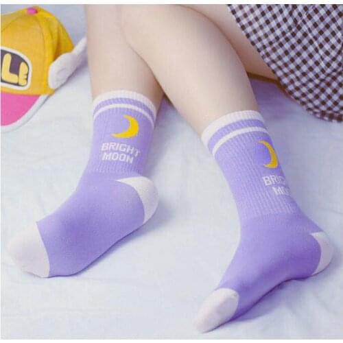 New arrival! Japanese Harajuku Women Bright Moon Socks Cute Pink Purple Moonlight Lunar Socks