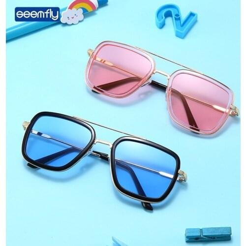 Seemfly New Style Sunglasses For Boys Girls Children Sun Glasses Double-beam Metal Street Photography Retro Fashion Spectacles