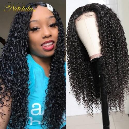 Nadula Hair T Part Curly Human Hair Wig 4x4 Realistic Scalp Lace Part Wig Glueless Fake Scalp Wig For Women Beginner Friendly
