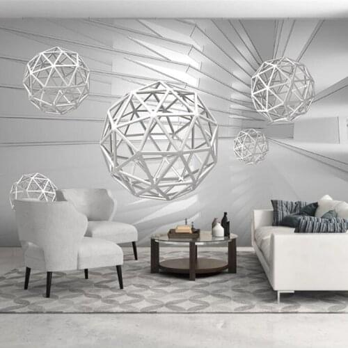 Custom Photo Living Room Decoration Interior Design Mural Wallpaper Modern 3D Abstract Space Round Ball Sofa TV Background Wall