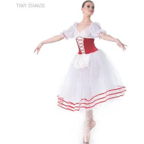 Drop Shipping Short Sleeve Adult Girls Ballet Dance Costume for Performance White Romantic Ballet Tutu Long Dress 18002