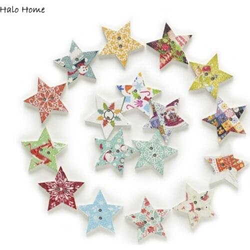 50pcs 2 Hole Mixed Warm Winter Stars Wood Buttons Home Decor Crafts Clothing Sewing Scrapbooking 25mm