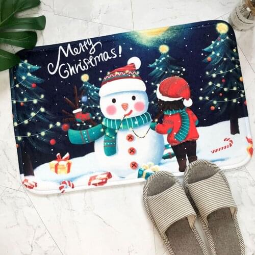Merry Christmas Mat Santa Claus Elk Home Floor Mat Outdoor Bathroom Non-slip Flannel Rug For New Year Xmas Party Ornaments Noel