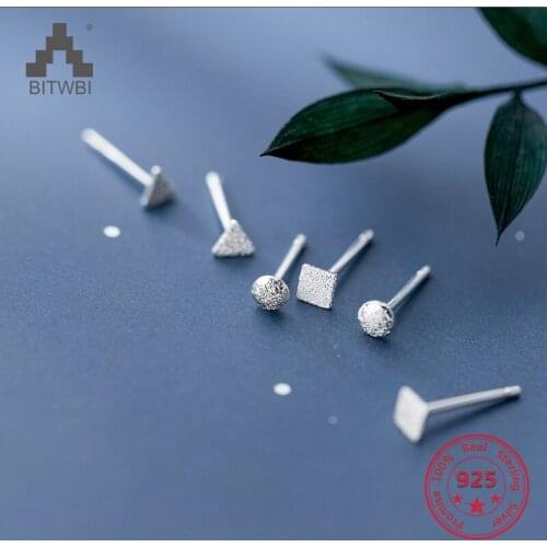 Real 925 Sterling Silver Geometric Stud Earrings for Women Men Black Earrings Small Round Heart Star Ear Piercing Pendients 2020