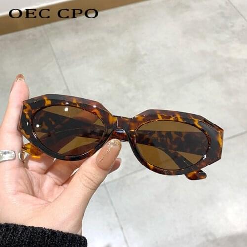 OEC CPO Punk Cat eye Sunglasses Women Vintage Small Oval Lens Sun Glasses Female Brand Designer Leopard Shades Eyeglasses UV400