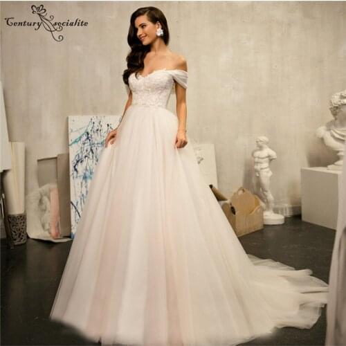 Off the Shoulder Wedding Dresses Boho Lace Appliques Beaded A-Line Corset Back Plus Size Bridal Gowns for Bride Vestido De Noiva