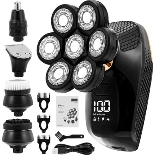 5In1 7D Electric Shaver Razor For Mens Trimmer Wet And Bald Head Dry Razor 7D Head Waterproof LED Display Machine For Shaving