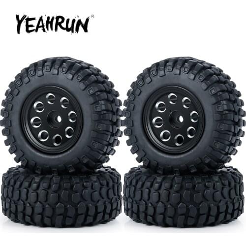 YEAHRUN Black/Silver Micro Metal Beadlock Wheel Rims Hubs Rubber Tires for 1/24 Axial SCX24 90081 RC Crawler Car Upgrade Parts