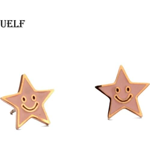 Uelf Smiley Face Star Stud Earrings for Women Elegant Wedding Jewelry pendientes mujer moda 2019 Brinco