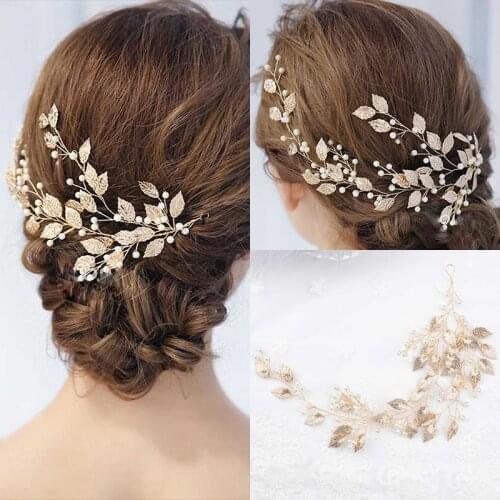 Rose Gold Silver Color Hairpins With Rhinestone Pearl Leaves Hair Vines For Wedding Hairbands Women Tiaras Hair Accessories