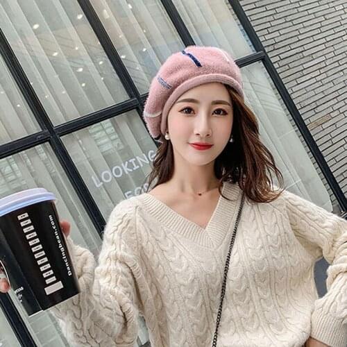 Women Warm Plush Woolen Beanie Hats French Artist Painter Hat Autumn Winter Female Cap Fashion New Stripe Berets