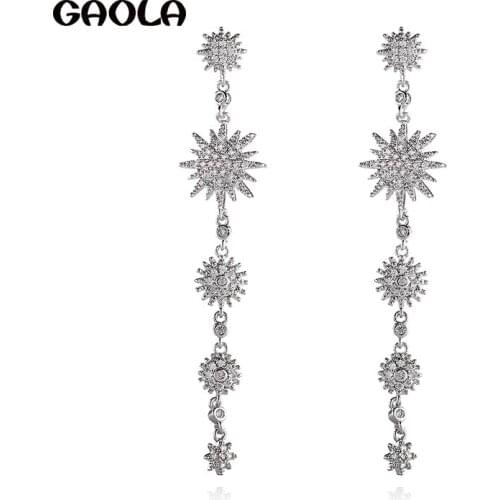 GAOLA New Women Jewelry Geometric Chain Flower Earring Clear Cubic Zirconia Dangle Earrings GLE9469