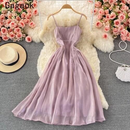 Gagaok Vintage French Dress Women 2021 Spring Autumn New Square Collar High Street Elegant Cami Dresses Fashion Backless Vestido