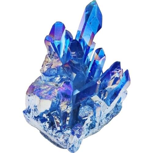 200-230g Blue Aura Bismuth Titanium Coated Quartz Crystal Cluster Drusy Geode Specimen Angel Aura Cluster Home Decoration