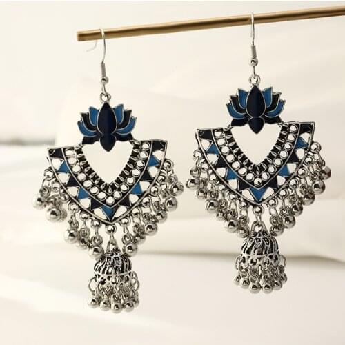 2021 Bohemian Printed Retro Long Section Dripping Oil Tassel Ethnic Hollow Bell Earrings for Women Women Banquet Jewelry Gifts