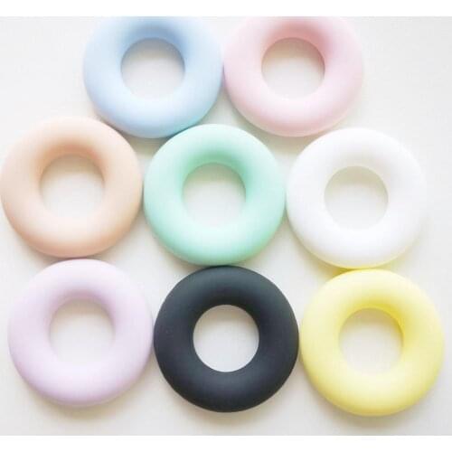 30pcs Donut Silicone Beads Pendant Teether Necklace Teething Chewing Cute Baby Toy Chewable Jewelry Making Pacifier Chain Clip