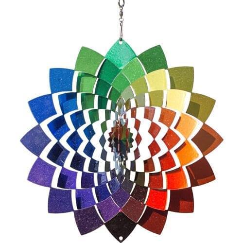 3D Dynamic Rotating Wind Chime Rainbow Color Window Hanging Wind Spinner Outdoor Garden Geometric Wind Catcher Yard Decoration