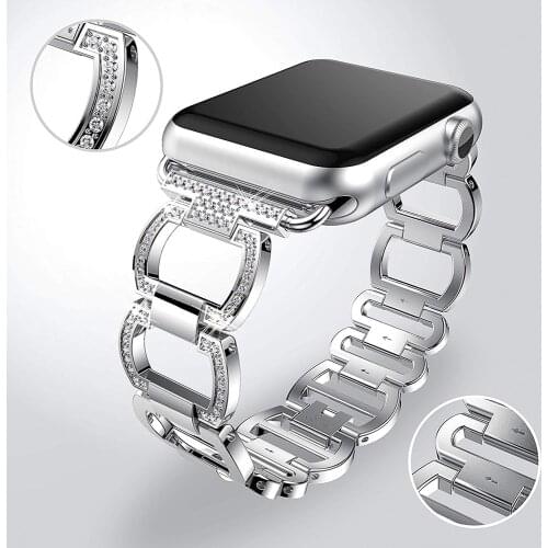 Luxury Metal Diamond Bracelet for Apple Watch Band 44mm 42mm iwatch SE 6 5 4 3 2 1 38mm 40mm Stainless Steel Loop Wriststrap