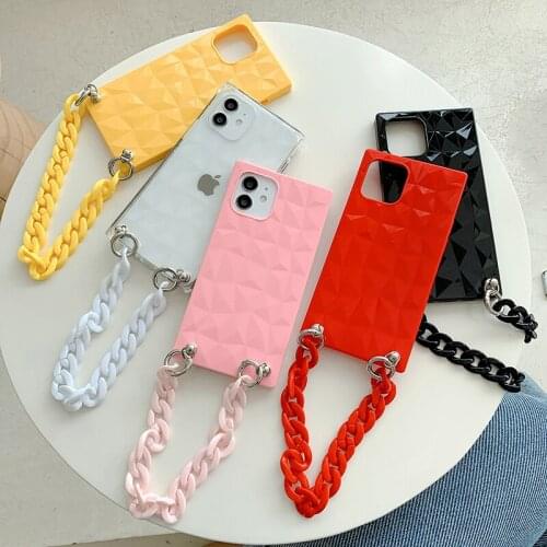 Candy Color With Strap Chain Rope Case For Coque iPhone 12 Mini 11 Pro XS Max XR SE 2020 7 8 Plus X Silicone Soft TPU Back Cover