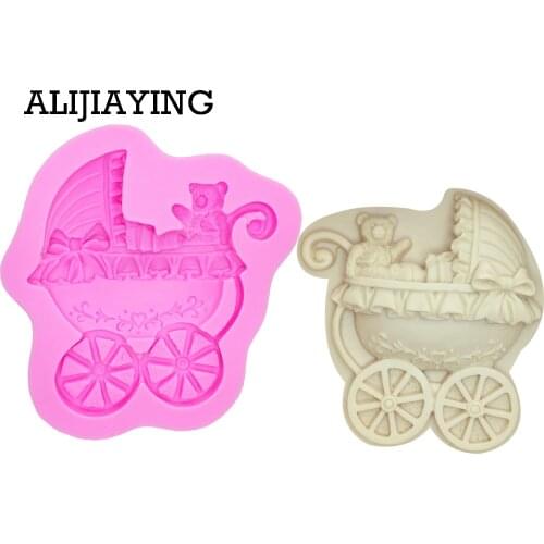 M0088 Bear Baby carriage car bows Soap candles mould DIY fondant cake decorating tools silicone mold