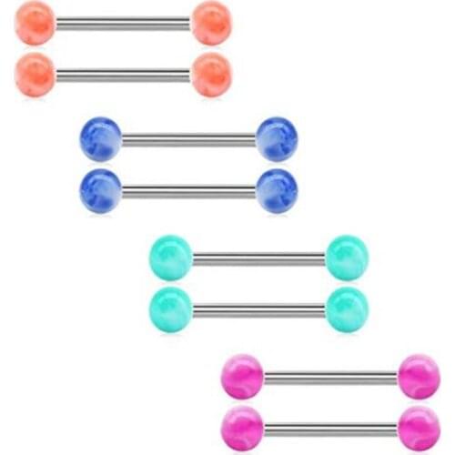 JFORYOU 4 Pairs Nipple Rings Tongue Ring Stainless Steel Straight Barbell Acrylic Individuality Balls Nipplerings Body Piercing