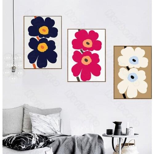 Nordic Style Canvas Painting Minimalist Black White and Red Decorative Flowers Poster Print for Living Room Kitchen Wall Decorat