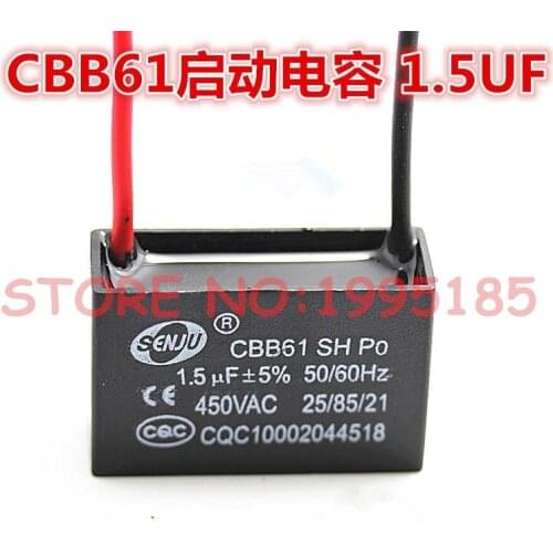 10Pcs/Lot CBB61+-5% 1.5uF 450V/AC CBB Capacitors The Fan Start Capacitor Motor Start Capacitor