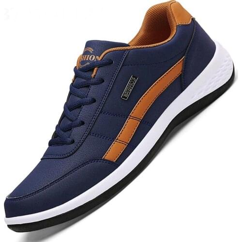 Oversize PU Leather Men Running Shoes Mens Sports Shoes Male Sneakers Man Sport Blue Tennis Trainers Jogging Snickers GME-0104