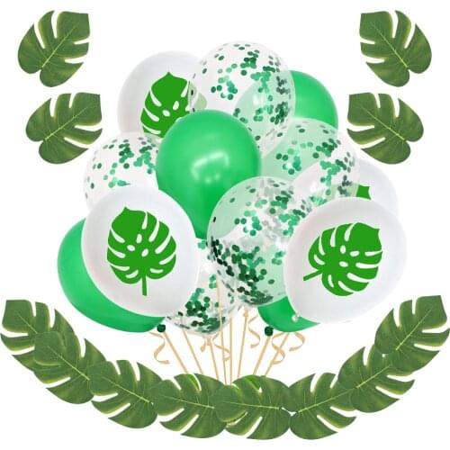 Kuchang Hawaiian Summer Party Decor Artificial Tropical Palm Leaves Green Latex Confetti Balloons for Summer Birthday Decor