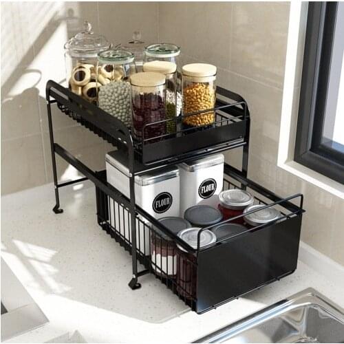 Kitchen cabinet, sink rack, multi-layer floor mobile stretching, household pull-out storage rack
