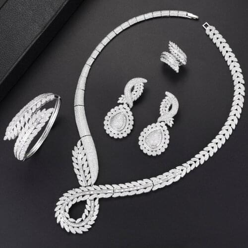 LARRAURI 2019 Luxury 4PCS Jewelry Sets Silver Bangle Earrings Necklace Ring Accessories Trendy Fashion Jewelry Sets for Women