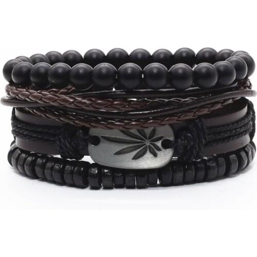 Weed Believe Guitar Multilayer Feather Cross Beads Rope Wrap Woven Taichi Leather Men Bracelets Bangle male Jewelry Fashion