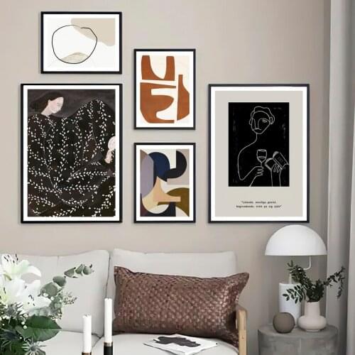Nordic Posters And Print Abstract Geometry Line Mirror Woman Modern Wall Art Canvas Painting Home Decor Pictures For Living Room