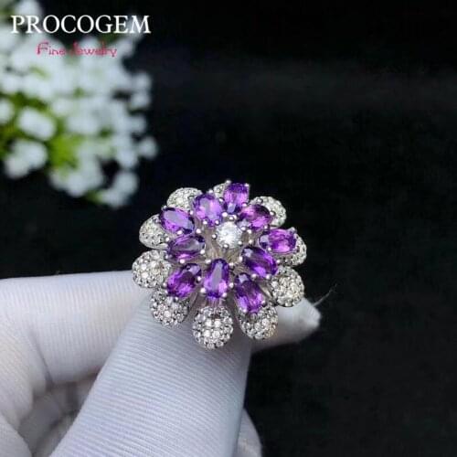 Natural Amethyst Rings for Women Anniversary Party Gifts More Genuine gemstons Fine jewelry Customized 925 Sterling Silver #645