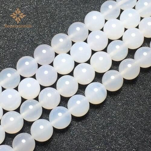 Natural White Agates Stone Smooth Round Loose Polished Beads For Jewelry Making Handmade DIY Bracelet Necklace 4 6 8 10 MM