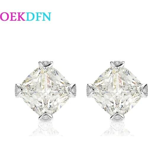 OEKDFN Classic 100% 925 Silver Stud Earrings Created Moissanite Gemstone Wedding Engagement Ear Studs Earrings Fine Jewelry