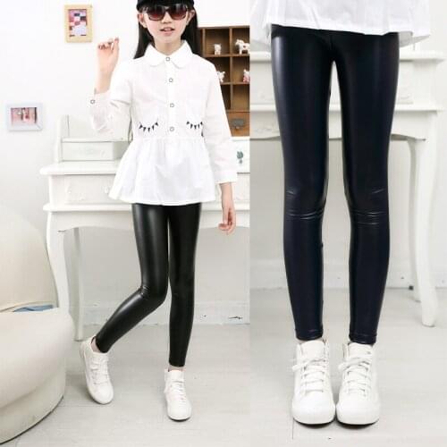 Girls Autumn and Winter Plus Velvet Leather Pants Children Nine-point Leggings Fall Clothes for Kids Teenage Girls Clothing