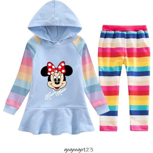 Cartoon Minnie Girls Hooded Sweater Dress Cute Hoodies Pullover 100% Cotton Casual Women Dress Gifts for Girls +Pants
