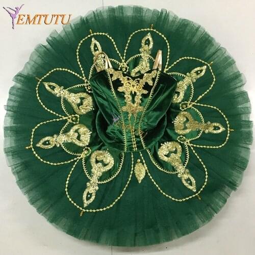 Adult professional ballet tutu Green Gold Esmeralda tutu pancake performance tutus Nutcracker ballet stage costume women girls