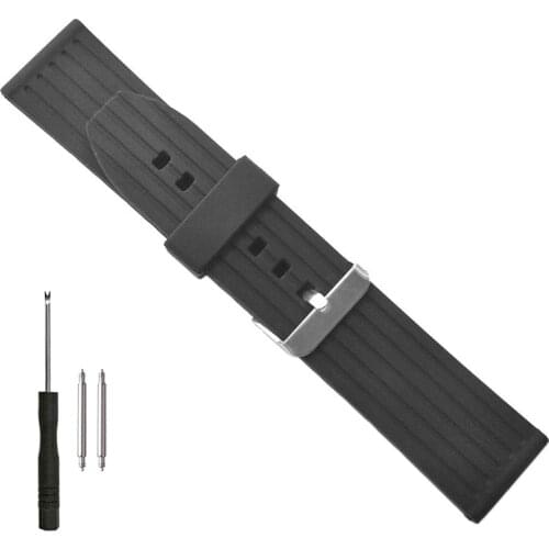 24mm Stripe Silicone Rubber Watch Band Hard Duty Silicon Durable Strap for Fashion Casual Sports Diver Watches