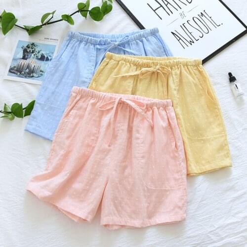 Women Bottoms Sleep Short Pants Pure Cotton Gauze Summer Ladies Pajama Shorts Thin Cool Solid Color Home Shorts Beach Pants