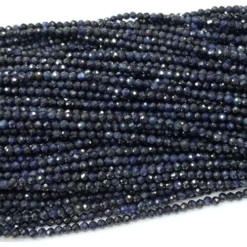 Veemake Blue Sapphire DIY Natural Necklace Bracelets Earrings Ring Faceted Small Round Womens Beads For Jewelry Making 06725