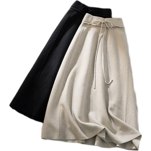 4Xl Solid Black Knitted Umbrella Female Plus Large Size Oversized Vintage High-Waisted WomenS Skirts Clothes 2021 Spring A6589