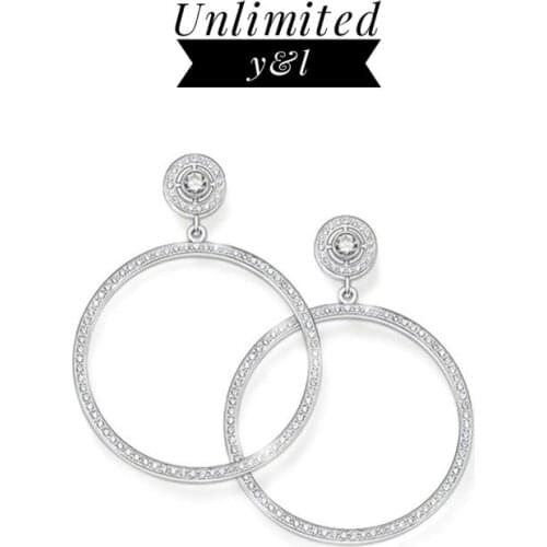 Big Circle Stud Earrings for Women Thomas Style Silver Fashion White Cubic Zirconia Round Ear Stud Jewelry 2018 New Gifts