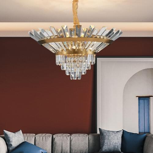 Golden Round Crystal Chandelier Living Room Bedroom Interior Lamp Lighting Fixture Glossy Suspension Chandelier
