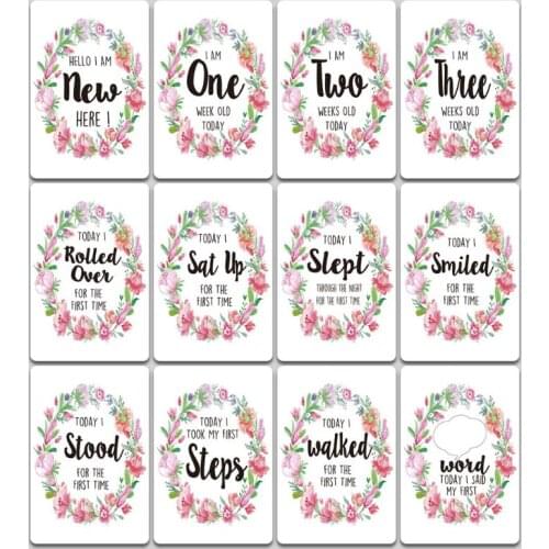 1-12 Months Baby Milestone Photo Cards Newborn Souvenir Moment Photo Cards Age Markers Baby Footprint Tracking Baby Shower Gift