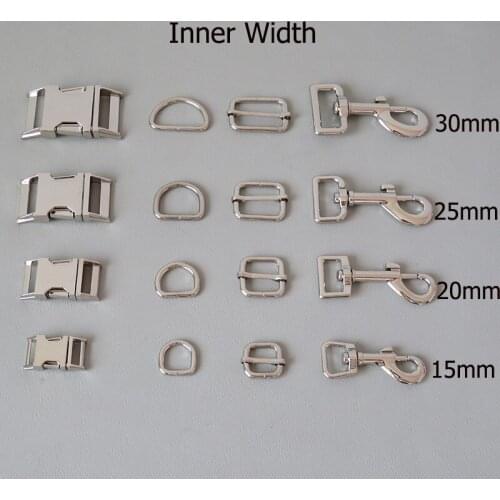 10Sets/Lot Inside 15mm 20mm 25mm 30mm Metal Buckles D Rings Blet Loop Carabiner For Dog Collar Leash Rope Clasp DIY Accessories