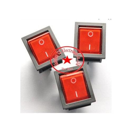 10pcs/lot 6 Pin 16A 250V Red Button with Light Rocker Switch KCD4-202 KCD2 On - Off Rocker Power Switches