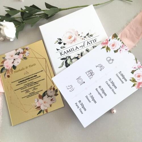 10pcs Luxury Wedding Invitation Cards with Box Wedding Favor Decoration Personaize Mirror Gold Invitations with Paper Cards