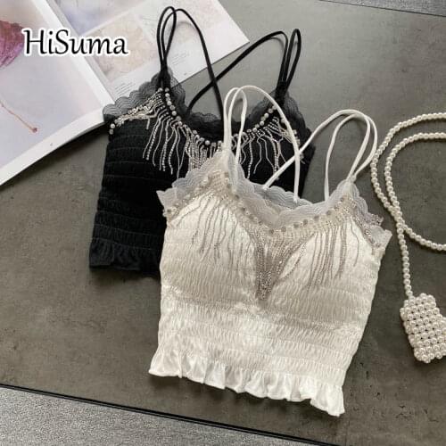 2021 summer womens V-neck strap beading bling chain camisole Tube top bra one piece belt pad wireless Corset female underwear